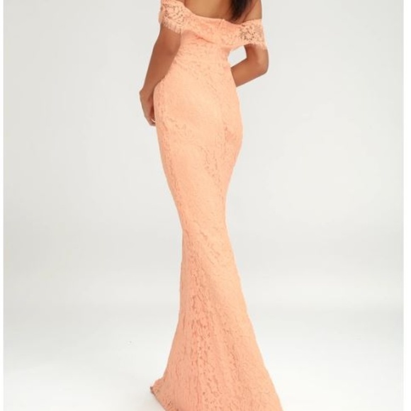 NWT Lulus BLUSH PINK LACE OFF-THE-SHOULDER MAXI - Picture 2 of 7